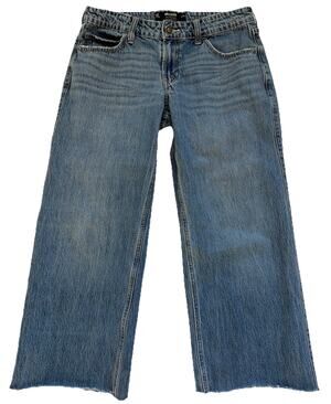 Hollister Low-Rise Baggy Jeans Size 4 Short Wide Leg DIY Frayed Hem Cotton Y2K